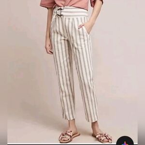 Anthropologie Beige and White Striped Cropped Pants
